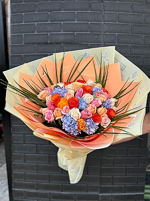 Ortanca ve Renkli Gl Buketi